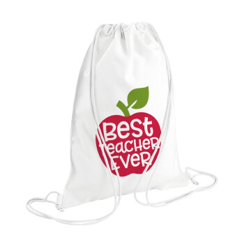 best teacher ever, apple!, Τσάντα πλάτης πουγκί GYMBAG λευκή (28x40cm)
