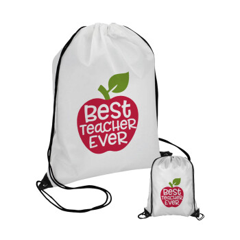 best teacher ever, apple!, Τσάντα πουγκί με μαύρα κορδόνια 45χ35cm (1 τεμάχιο)