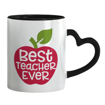 best teacher ever, apple!, Κούπα καρδιά χερούλι μαύρη, κεραμική, 330ml