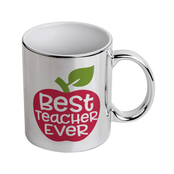 best teacher ever, apple!, Κούπα κεραμική, ασημένια καθρέπτης, 330ml