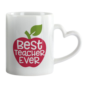 best teacher ever, apple!, Κούπα καρδιά χερούλι λευκή, κεραμική, 330ml