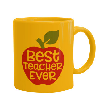 best teacher ever, apple!, Ceramic coffee mug yellow, 330ml (1pcs)
