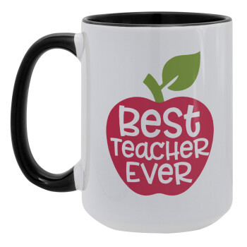 best teacher ever, apple!, Κούπα Mega 15oz, κεραμική Μαύρη, 450ml