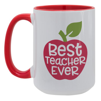 best teacher ever, apple!, Κούπα Mega 15oz, κεραμική Κόκκινη, 450ml