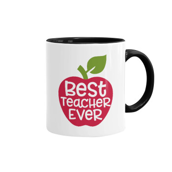 best teacher ever, apple!, Mug colored black, ceramic, 330ml