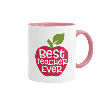 best teacher ever, apple!, Κούπα χρωματιστή ροζ, κεραμική, 330ml