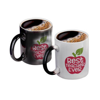 best teacher ever, apple!, Color changing magic Mug, ceramic, 330ml when adding hot liquid inside, the black colour desappears (1 pcs)