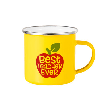 best teacher ever, apple!, Κούπα Μεταλλική εμαγιέ Κίτρινη 360ml