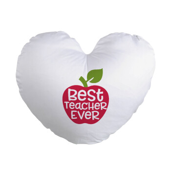 best teacher ever, apple!, Μαξιλάρι καναπέ καρδιά 40x40cm περιέχεται το  γέμισμα