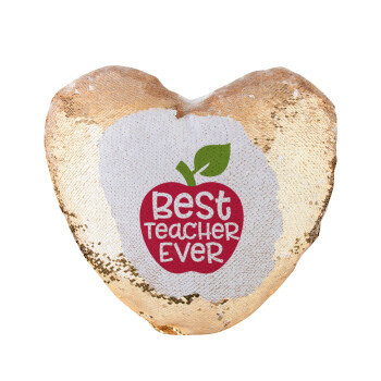 best teacher ever, apple!, Μαξιλάρι καναπέ καρδιά Μαγικό Χρυσό με πούλιες 40x40cm περιέχεται το  γέμισμα