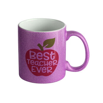 best teacher ever, apple!, Κούπα Μωβ Glitter που γυαλίζει, κεραμική, 330ml