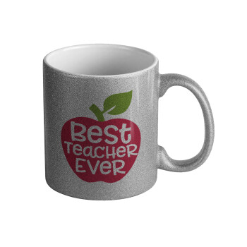 best teacher ever, apple!, Κούπα Ασημένια Glitter που γυαλίζει, κεραμική, 330ml