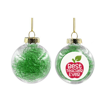 best teacher ever, apple!, Χριστουγεννιάτικη μπάλα δένδρου διάφανη με πράσινο γέμισμα 8cm