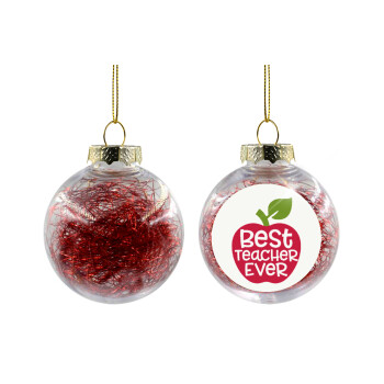 best teacher ever, apple!, Χριστουγεννιάτικη μπάλα δένδρου διάφανη με κόκκινο γέμισμα 8cm
