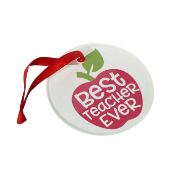 best teacher ever, apple!, Χριστουγεννιάτικο στολίδι γυάλινο 9cm