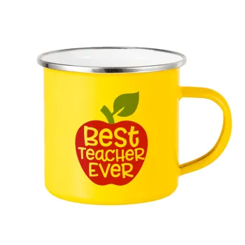 best teacher ever, apple!, Κούπα Μεταλλική εμαγιέ Κίτρινη 360ml