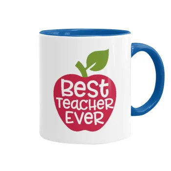 best teacher ever, apple!, Κούπα χρωματιστή μπλε, κεραμική, 330ml