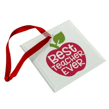 best teacher ever, apple!, Στολίδι Χριστουγεννιάτικο στολίδι γυάλινο τετράγωνο 9x9cm