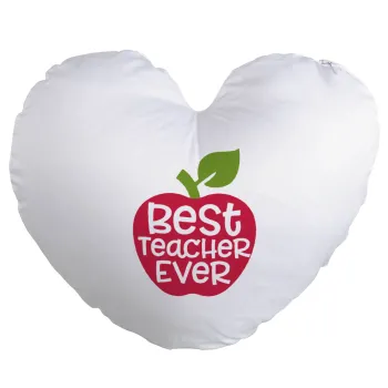 best teacher ever, apple!, Μαξιλάρι καναπέ καρδιά 40x40cm περιέχεται το  γέμισμα