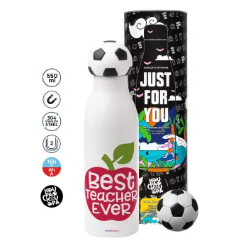 best teacher ever, apple!, Soccer Metal mug thermos, double wall, 550ml