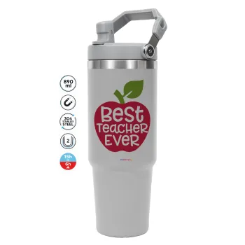 best teacher ever, apple!, ΓΚΡΙ χρώματος Θερμός Ανοξείδωτο 890ml (30oz) με χερούλι