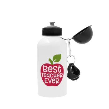 best teacher ever, apple!, Metal water bottle, White, aluminum 500ml