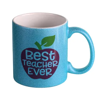 best teacher ever, apple!, Κούπα Σιέλ Glitter που γυαλίζει, κεραμική, 330ml