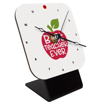 best teacher ever, apple!, Quartz Wooden table clock with hands (10cm)