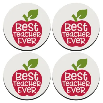 best teacher ever, apple!, ΣΕΤ 4 Σουβέρ ξύλινα στρογγυλά (9cm)