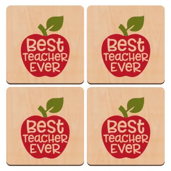best teacher ever, apple!, ΣΕΤ x4 Σουβέρ ξύλινα τετράγωνα plywood (9cm)
