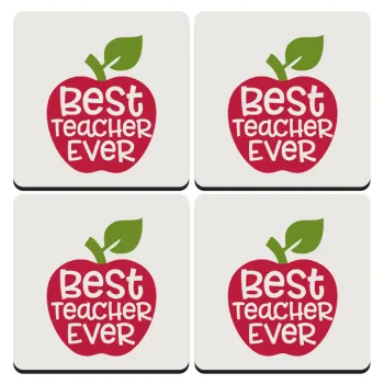 best teacher ever, apple!, ΣΕΤ 4 Σουβέρ ξύλινα τετράγωνα (9cm)