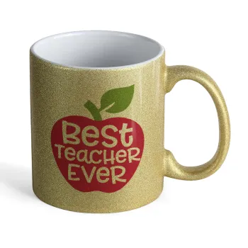 best teacher ever, apple!, Κούπα Χρυσή Glitter που γυαλίζει, κεραμική, 330ml