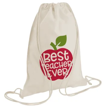 best teacher ever, apple!, Τσάντα πλάτης πουγκί GYMBAG natural (28x40cm)