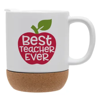 best teacher ever, apple!, Κούπα, κεραμική με βάση φελού και καπάκι (ΜΑΤ), 330ml