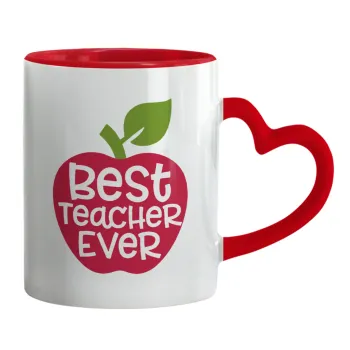 best teacher ever, apple!, Mug heart red handle, ceramic, 330ml