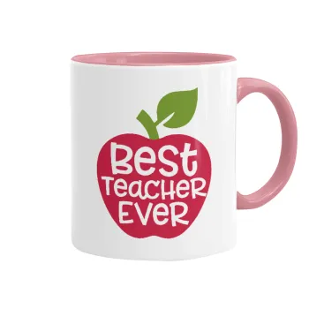 best teacher ever, apple!, Κούπα χρωματιστή ροζ, κεραμική, 330ml