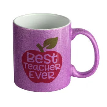 best teacher ever, apple!, Κούπα Μωβ Glitter που γυαλίζει, κεραμική, 330ml