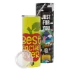 Neon Yellow Travel Tumbler θερμό, μεταλλικό καλαμάκι(Ανωξείδωτο 304 Food grade, BPA free, 600ml)