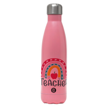 Rainbow teacher, Metal mug thermos Pink Mat (Stainless steel), double wall, 500ml