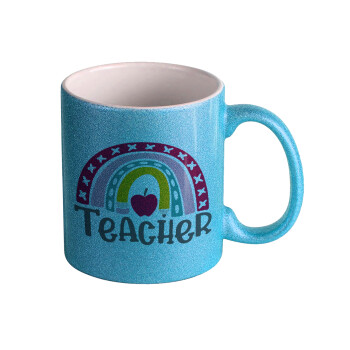 Rainbow teacher, Κούπα Σιέλ Glitter που γυαλίζει, κεραμική, 330ml