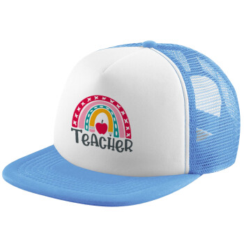 Rainbow teacher, Καπέλο Soft Trucker με Δίχτυ Γαλάζιο/Λευκό