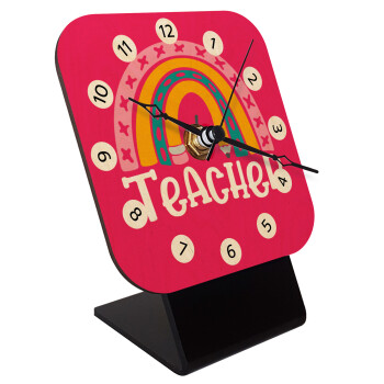 Rainbow teacher, Επιτραπέζιο ρολόι σε φυσικό ξύλο (10cm)