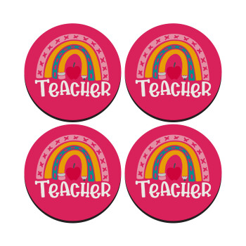 Rainbow teacher, SET of 4 round wooden coasters (9cm)