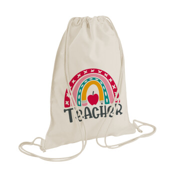 Rainbow teacher, Τσάντα πλάτης πουγκί GYMBAG natural (28x40cm)