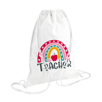 Rainbow teacher, Τσάντα πλάτης πουγκί GYMBAG λευκή (28x40cm)
