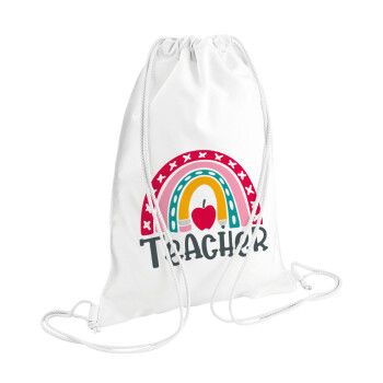 Rainbow teacher, Τσάντα πλάτης πουγκί GYMBAG λευκή (28x40cm)