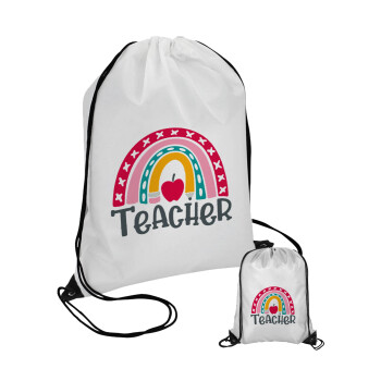 Rainbow teacher, Τσάντα πουγκί με μαύρα κορδόνια 45χ35cm (1 τεμάχιο)