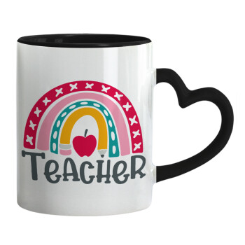 Rainbow teacher, Mug heart black handle, ceramic, 330ml