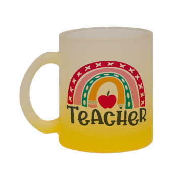 Rainbow teacher, Κούπα γυάλινη δίχρωμη με βάση το κίτρινο ματ, 330ml