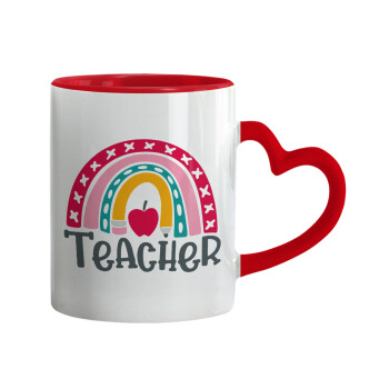 Rainbow teacher, Mug heart red handle, ceramic, 330ml
